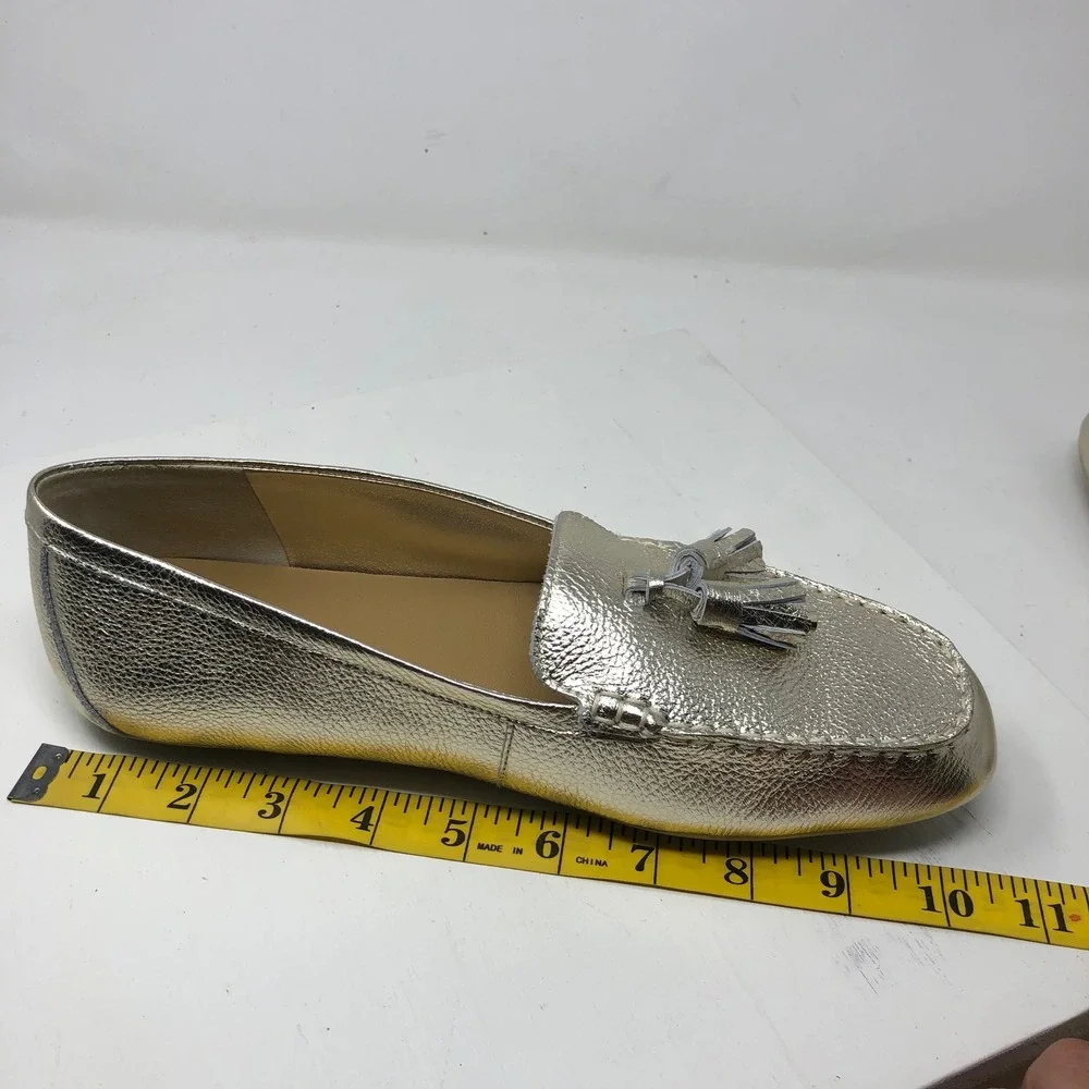 Marc Fisher Loafers Womens 9 Gold MLLAYNEY Metallic Leather Tassel Driving Chic